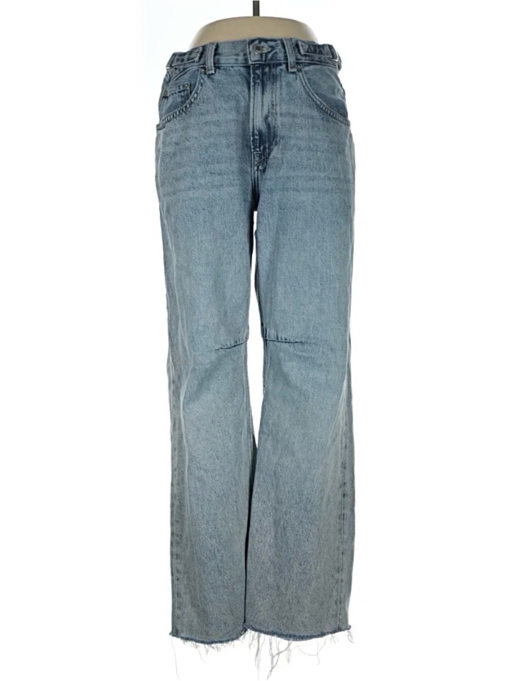 Zara High Rise Wide Leg Raw Hem Light Wash Denim Jeans Size 31